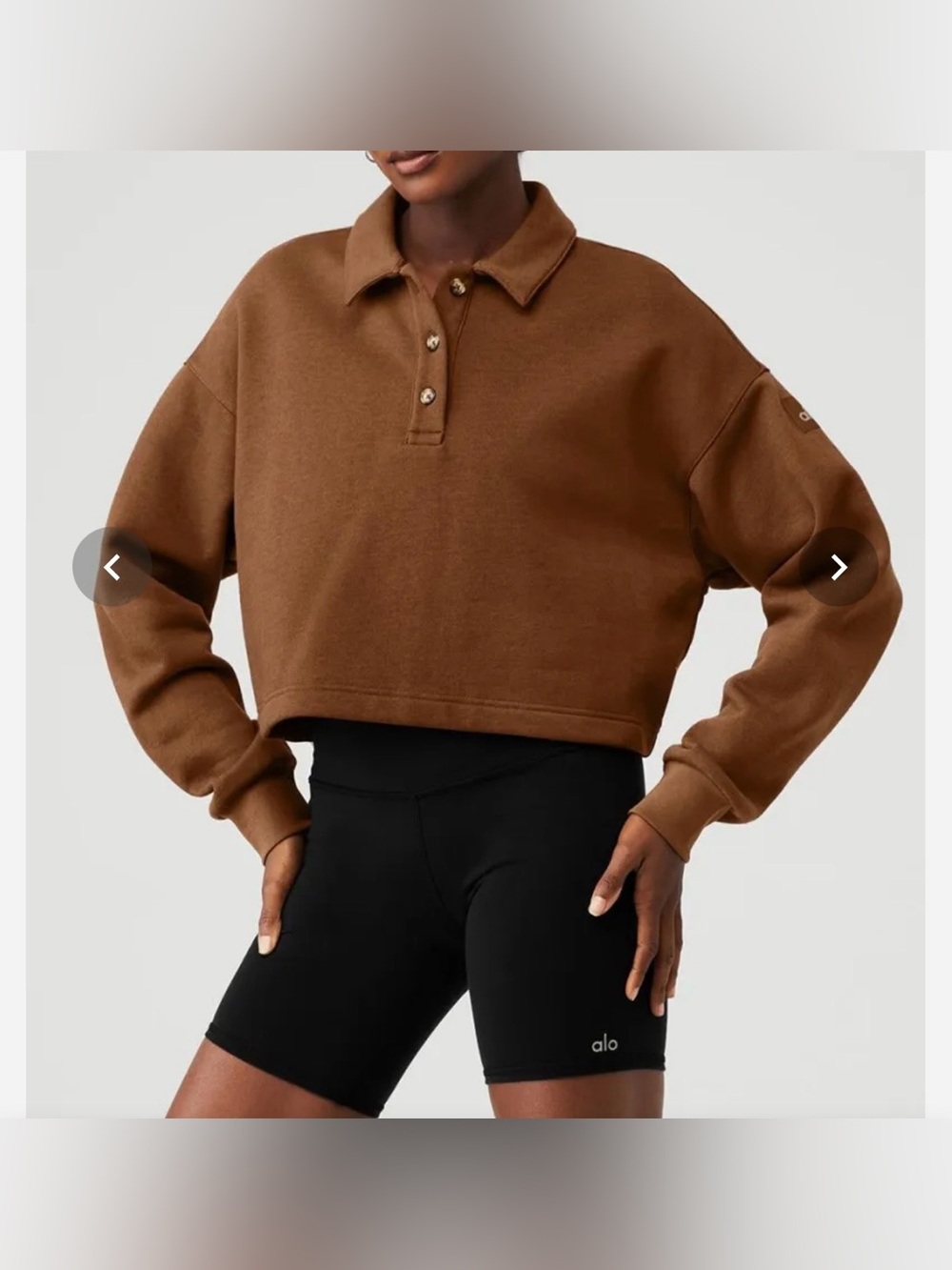 ALO Yoga Cropped Polo Sweatshirt in Brown